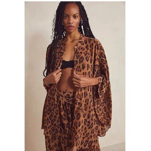 Free People Intimately Leopard Print Top Sleep Oversized Flowy Size L Boho - Picture 1 of 10